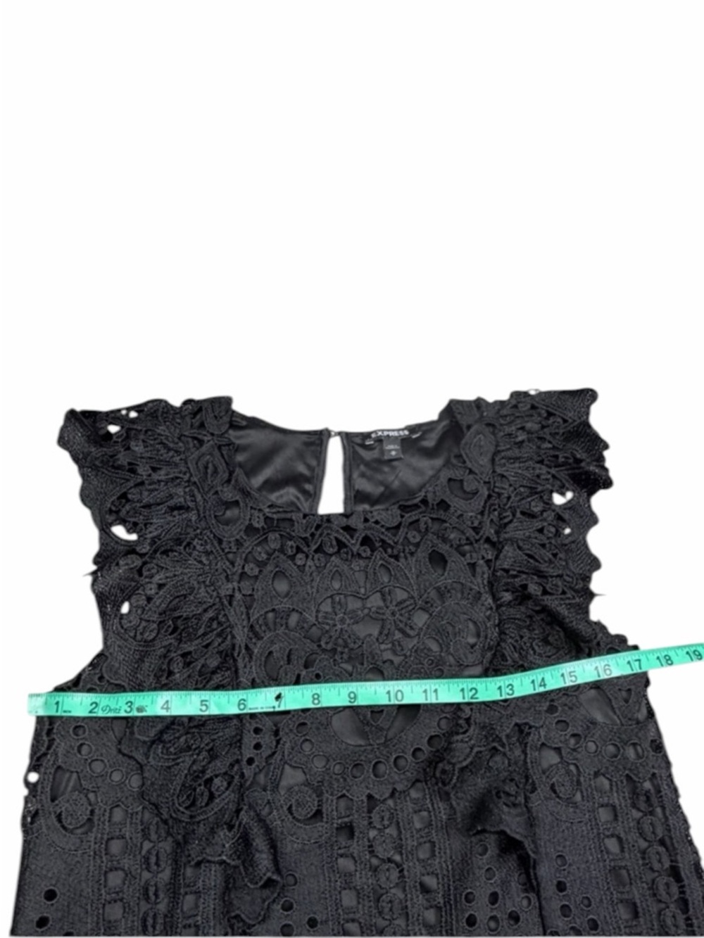 Express Black Baroque Lace Crochet Ruffle Sleeve Blouse - Size Medium - Picture 13 of 16